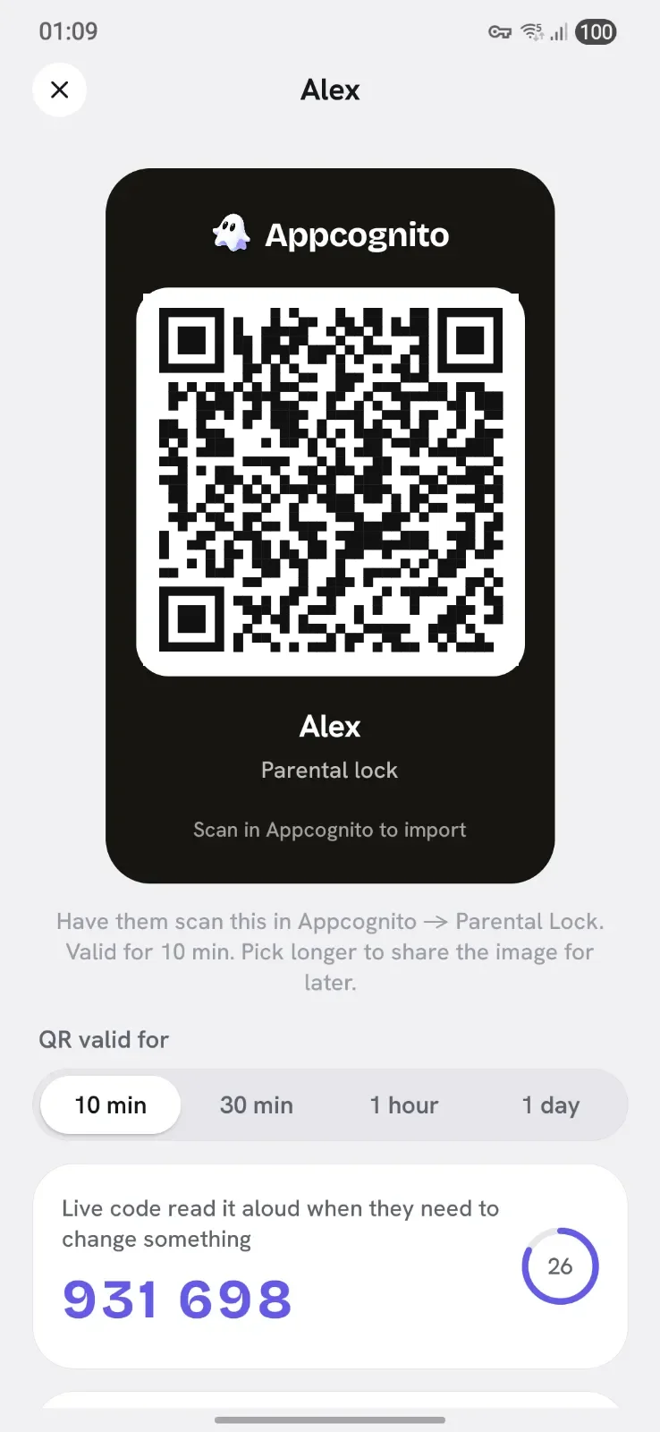 Appcognito Protection screen